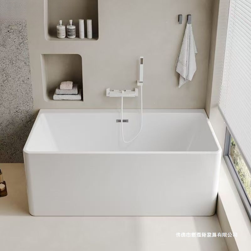 Acrylic Bathtub Freestanding for Small Apartments, Seamless Integrated, Adult Household Use, Insulated, Rectangular Deep Soaking Bathtub