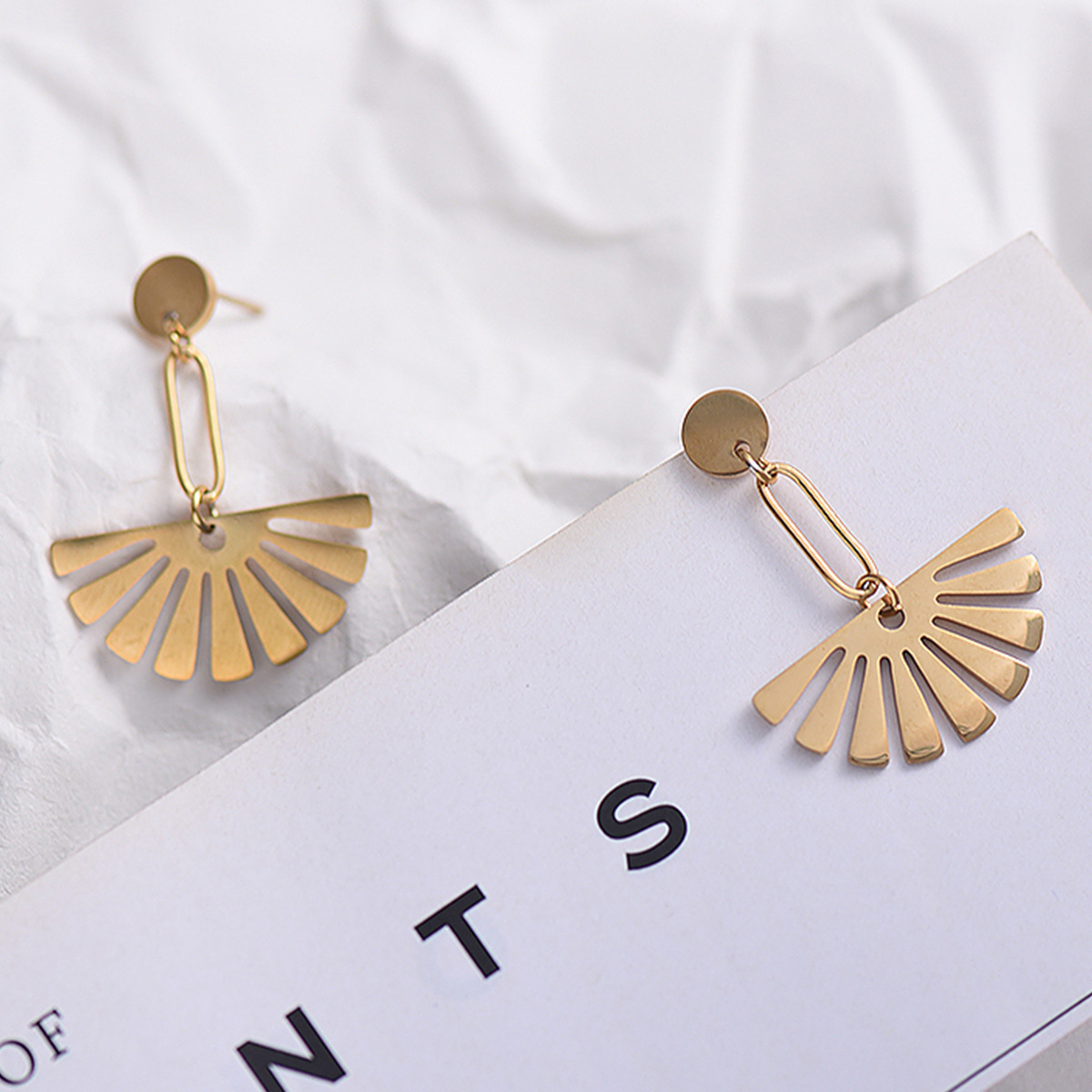 Sector Pattern Women'S Gender PVD Coated Real Gold Plated Sector Stainless Steel Fashion Waterproof Non Tarnish Surgical Steel Earrings