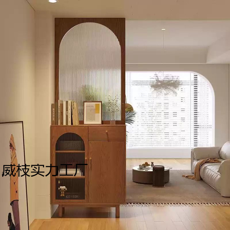 Chinese-Style Living Room All Solid Wood Glass Screen Entrance Entrance Multi-Functional Partition Cabinet Rattan Shoe Cabinet Screen Cabinet