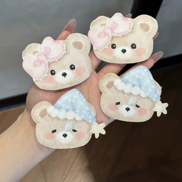 Soft and Cute Bear Bangs Stickers, Good Night Bear Magic Stickers, Girly and Cute Hair Stickers, Sweet Side Hair Clips, Hair Accessories