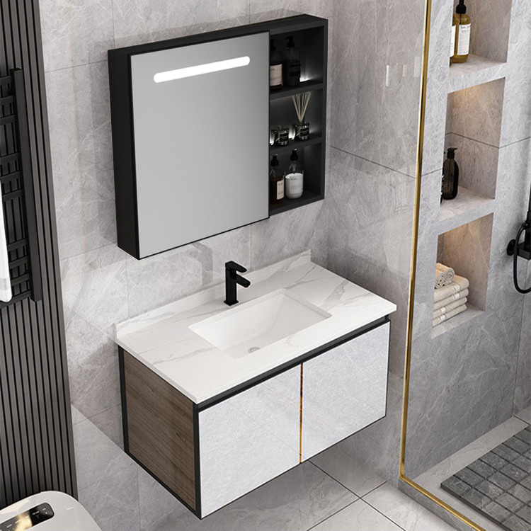 Engrosamiento de aluminio del espacio gabinete de baño fábrica al por mayor gabinete de baño espejo inteligente lavabo Placa de roca lavabo gabinete