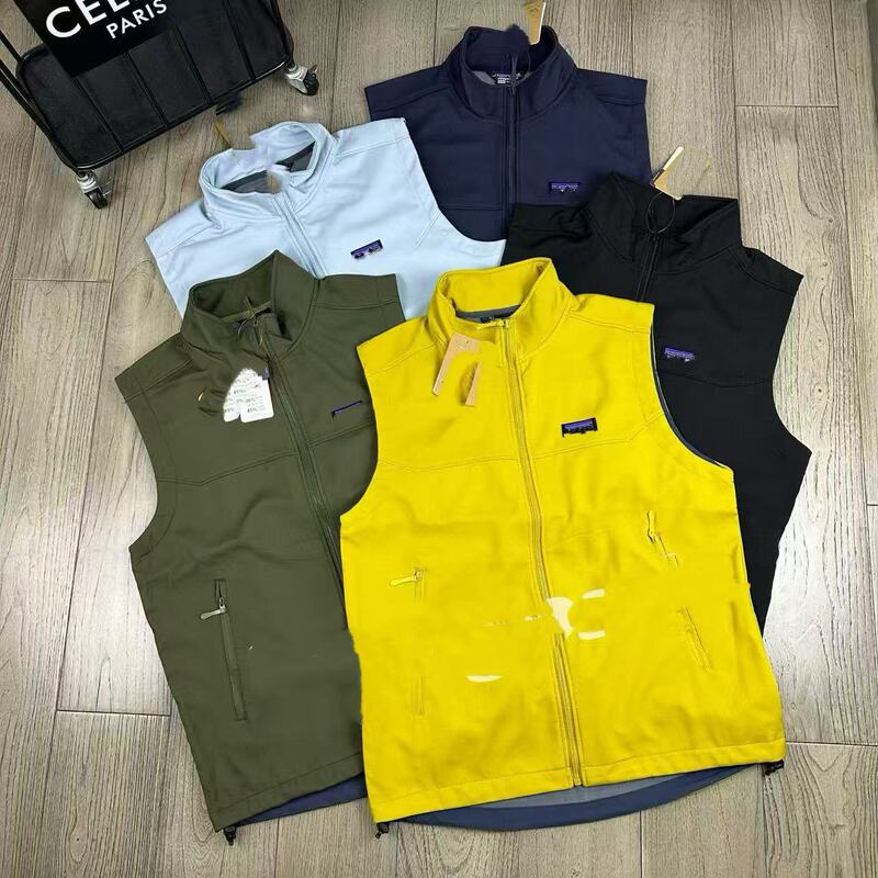 P@Ta Autumn and Winter Outdoor Windproof and Water-Repellent Soft Shell Jacket Solid Color Stand-Up Collar Fleece-Lined Loose Vest