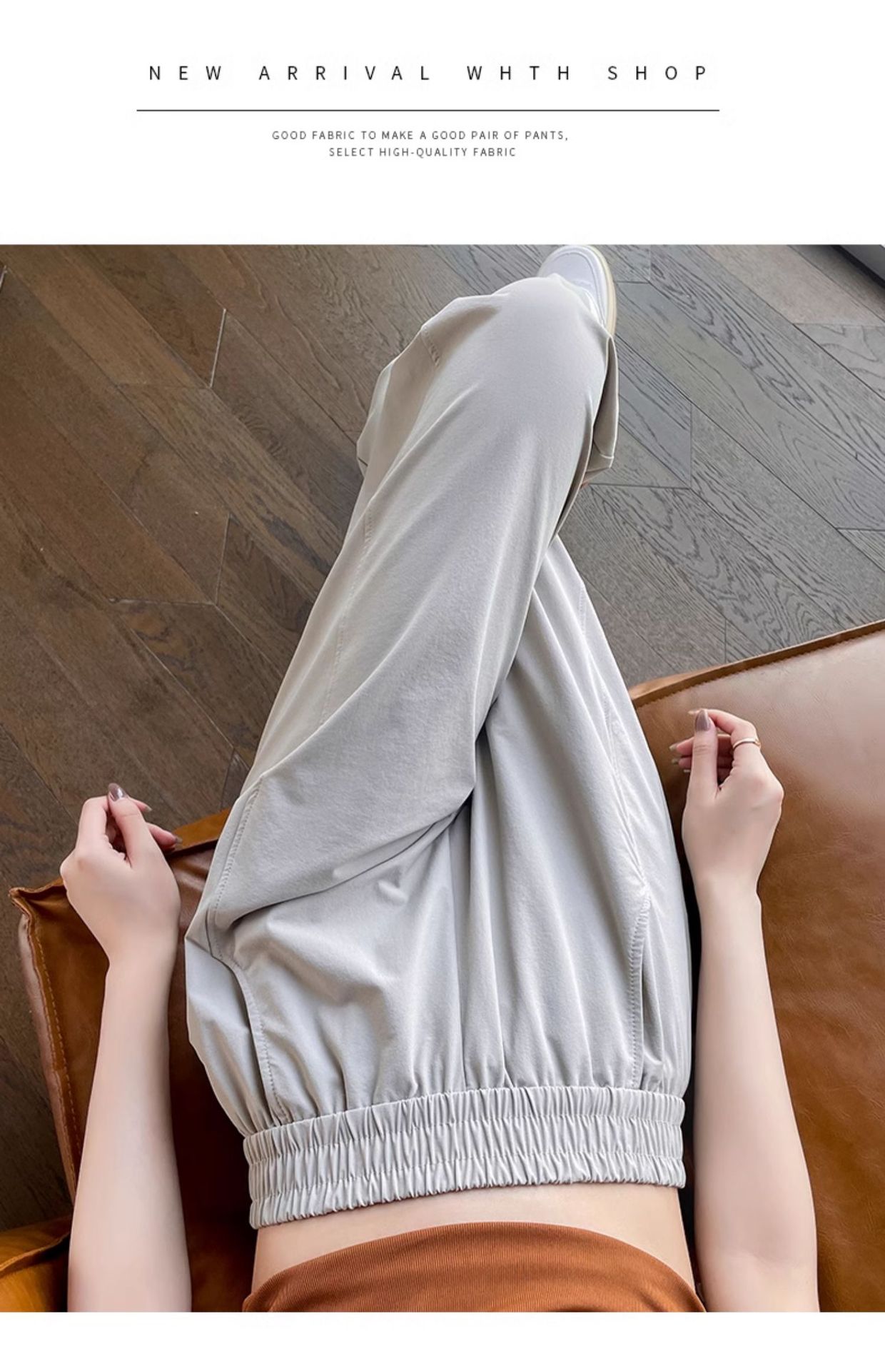 Quần dài nữ mùa hè vải lụa băng mỏng nhẹ, nhanh khô, chống nắng, kiểu harem ống rộng — Gạo xám chi tiết 15