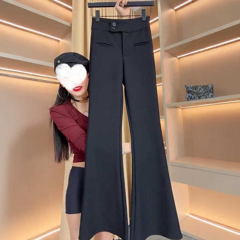 Korean Fashion Black Dress Pants Women's Spring and Autumn 2025 New High Waist Slim-Fit Stretch Mop Pants Supermodel Pants