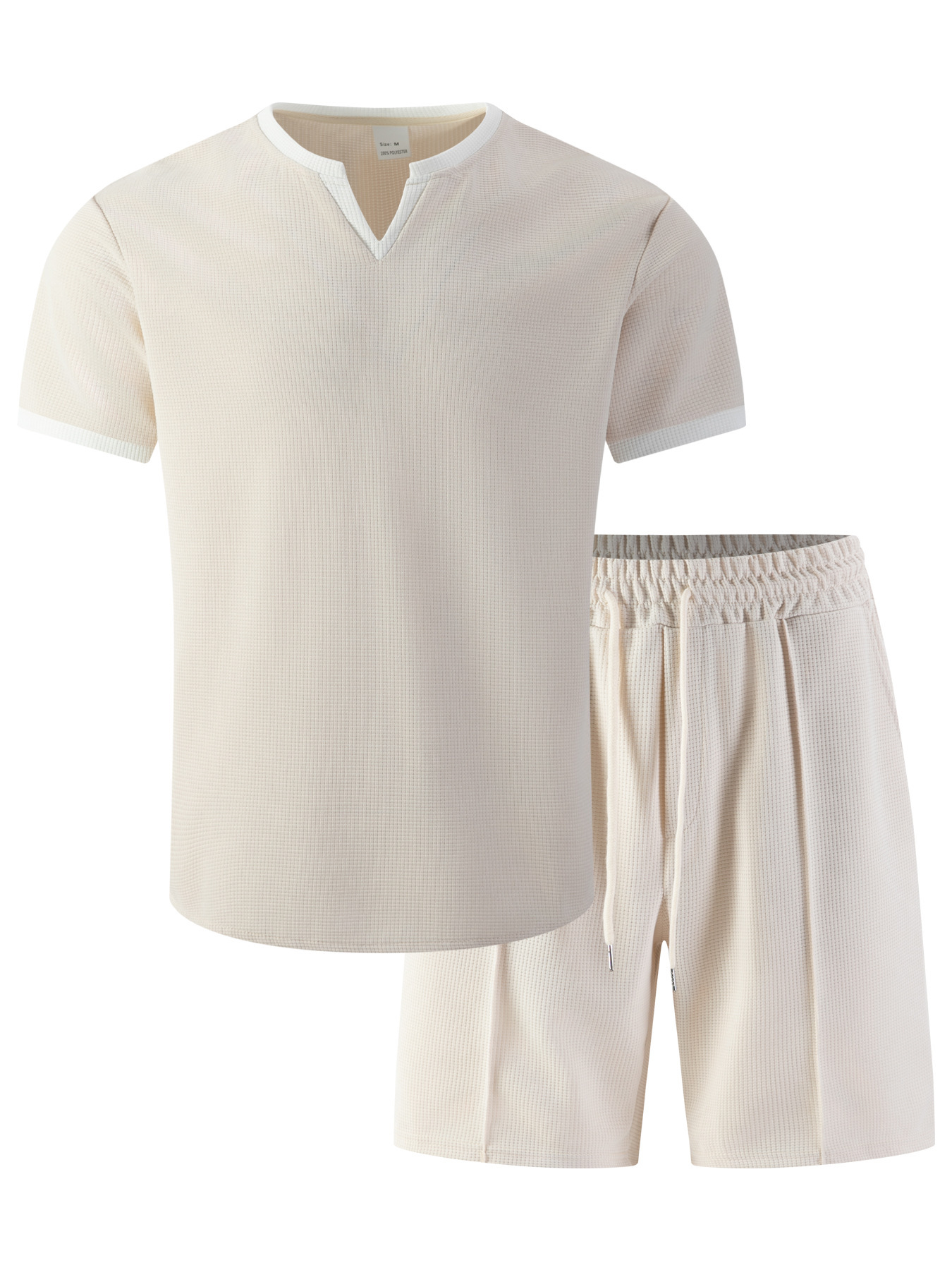 Herren Waffelstrick V-ausschnitt Set Mit T-shirt Und Kurzer Hose_voghion.com