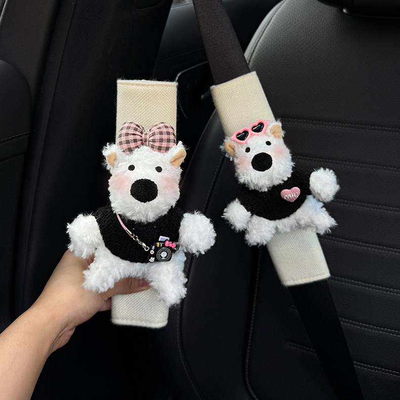 Car Seat Belt Shoulder Pads, Cute Protective Covers, Car Interior Accessories, Seat Belt Decoration, Anti-Collision Covers, West Highland Dolls for Women