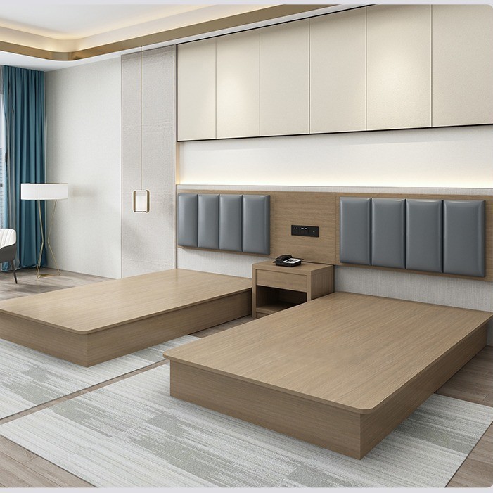 Muebles de hotel habitación estándar conjunto completo de habitaciones de hotel cama estándar de habitación única apartamento habitaciones residenciales modernas y simples cama especial de hotel