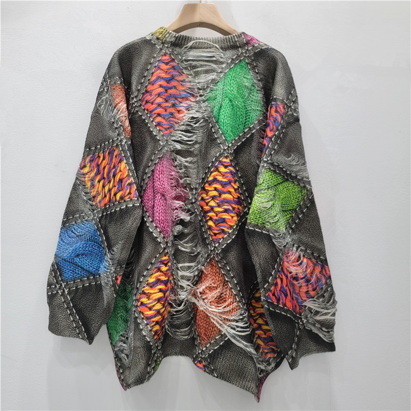 2025 otoño y invierno nuevo estilo coreano temperamento casual impresión de colores de contraste vintage blusa de punto tendencia delgada ropa de mujer