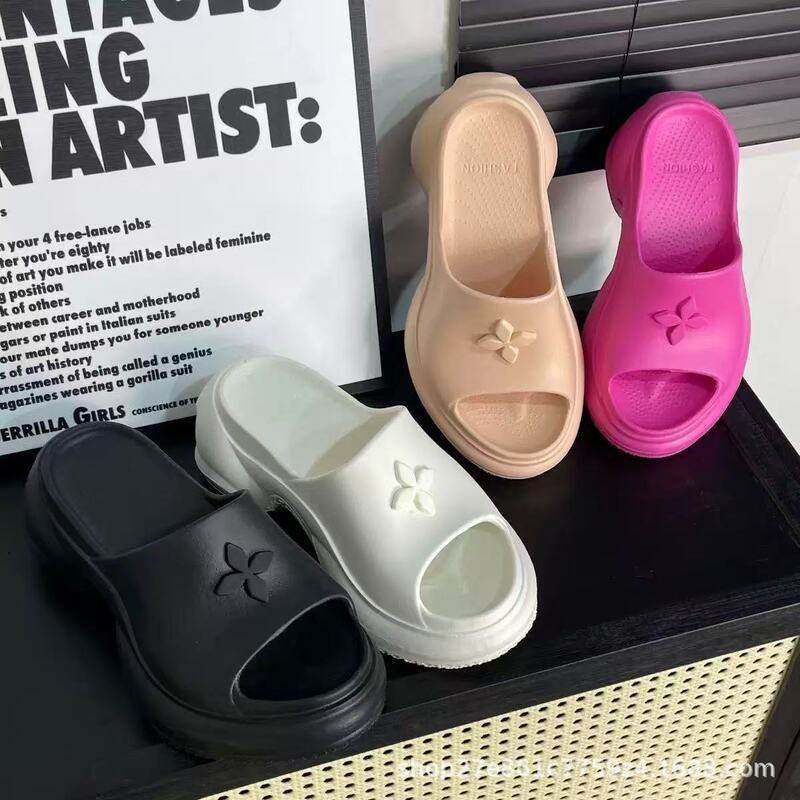 Women's thick-soled slippers, European and American ins trend, EVA soft sole, influencer style, high-heeled one-strap sandals, comfortable for cross-border use