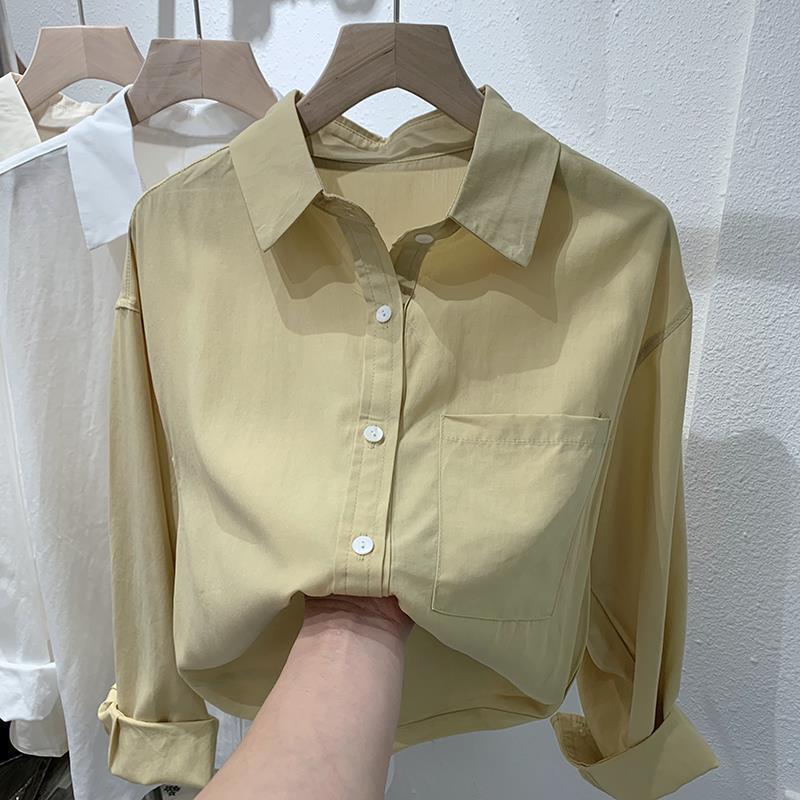 European Long-Sleeved Shirt for Women 2025 Autum New Korean Style Loose Casual Goose Yellow Shirt Basic Top