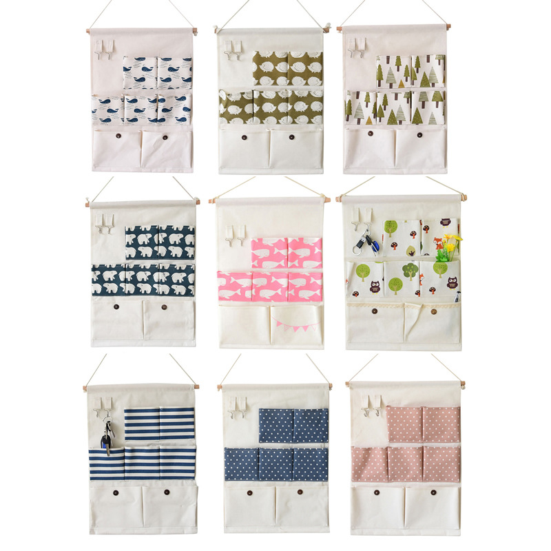 北欧家居布艺储物袋门后墙壁收纳挂袋遥控器杂物整理0625