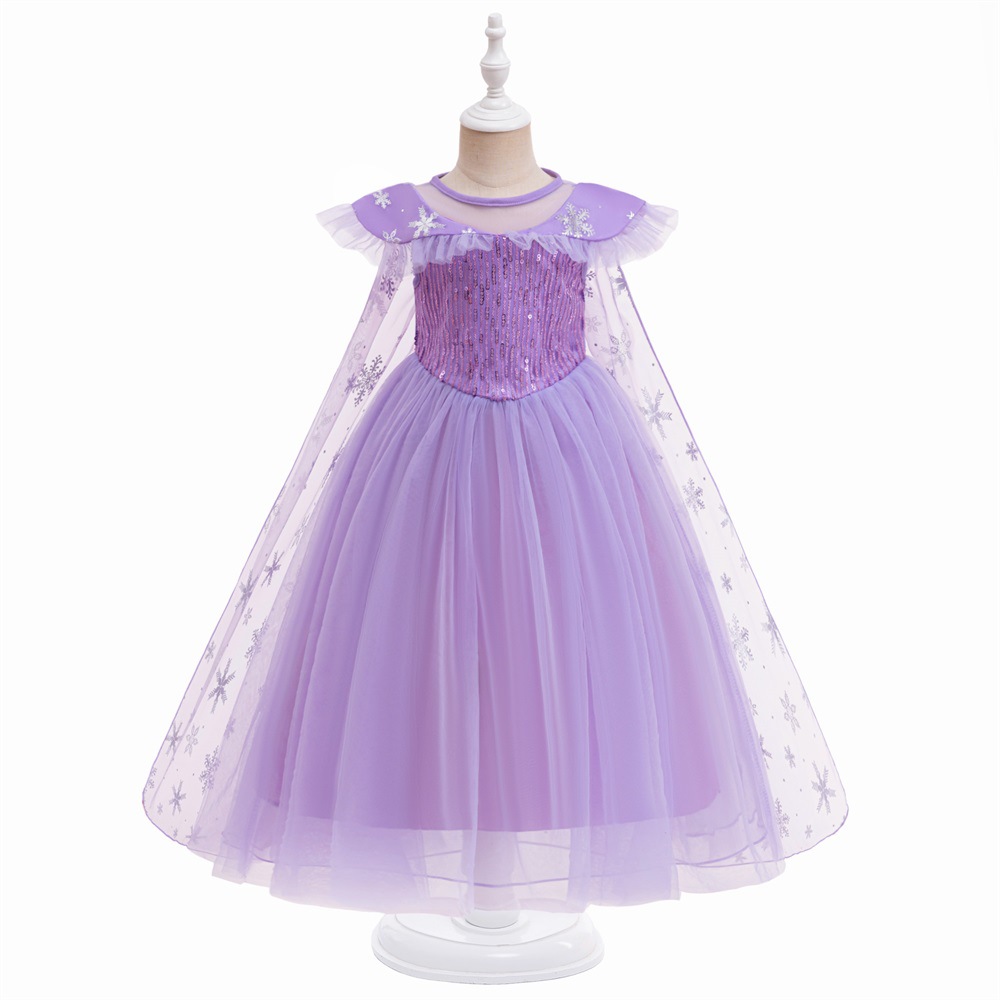 Frozen princesa Elsa vestido transfronterizo ins nueva capa de lentejuelas cola de malla mullido vestido de niña de las flores