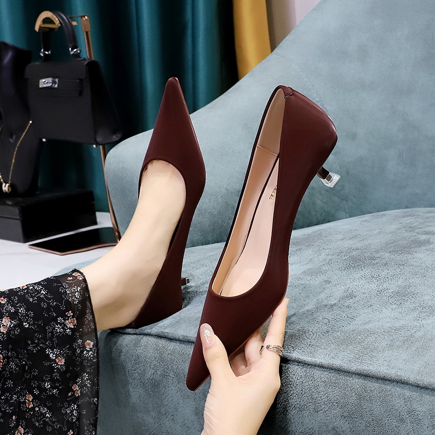 237-3 European And American Style Fashion Simple Sexy Pedicure Party Mid-Heel Women's Thin Heel Shallow Mouth Pointed_vogvips.com
