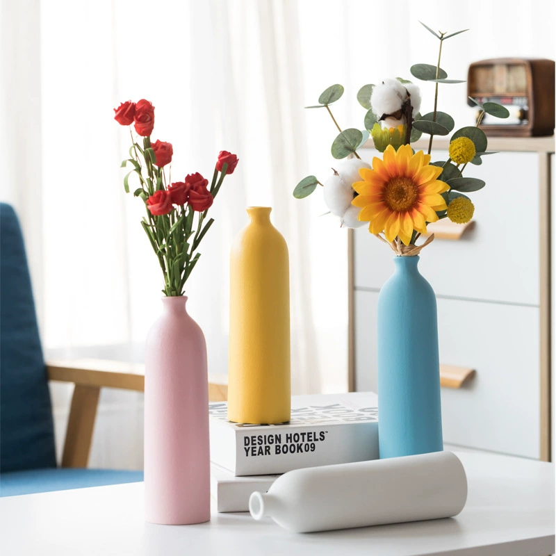 Матовая керамическая простая ваза Моранди производит европейскую ручную матовую небесно-голубую розовую золотистую зеленую белизну