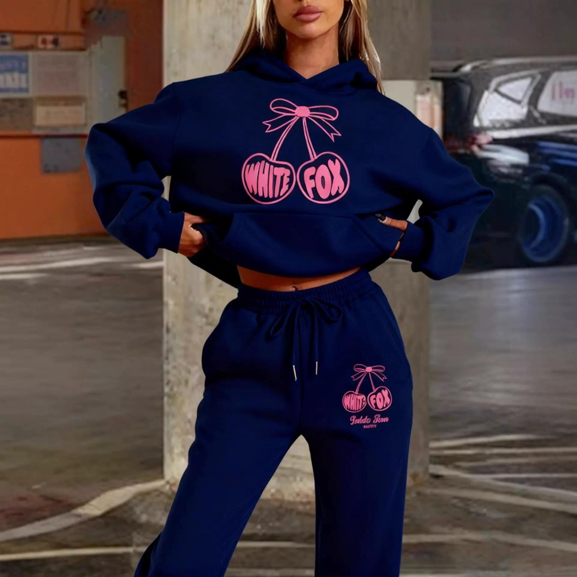 跨境外贸男女卫衣卫裤套装白狐字母印花潮流男装秋套装上衣抓绒RL