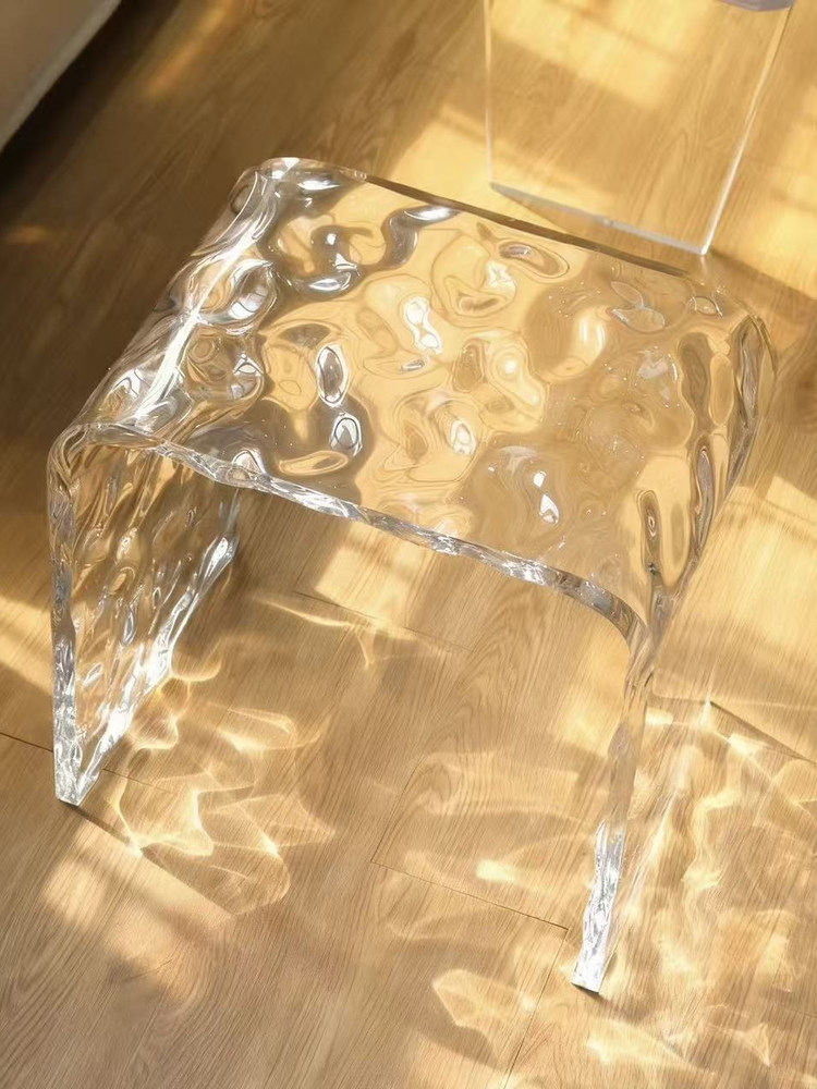✅ Water Ripple Makeup Chair, Acrylic Transparent Long Bench, Simple Dining Chair, Bed End Stool, Home Entrance Stool, Coffee Table