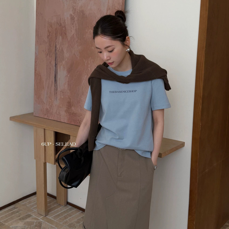 6UP Early Autumn Korean Minimalist Letter Print Cotton T-Shirt, Old Money Style, Short Sleeve, New Multi-Color Versatile Commuting Top 61088
