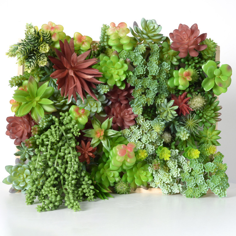 DIY Simulated Succulent Flower Head Plant Combination Home Decoration Plastic Flocking Fake Green Plant Mini Small Potted Ornaments