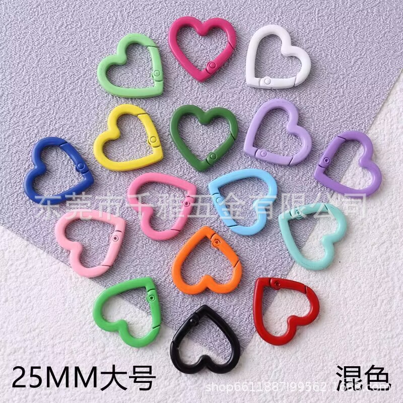 Color heart-shaped spring ring color paint hanging spray DIY handmade jewelry pendant key circle accessories heart buckle