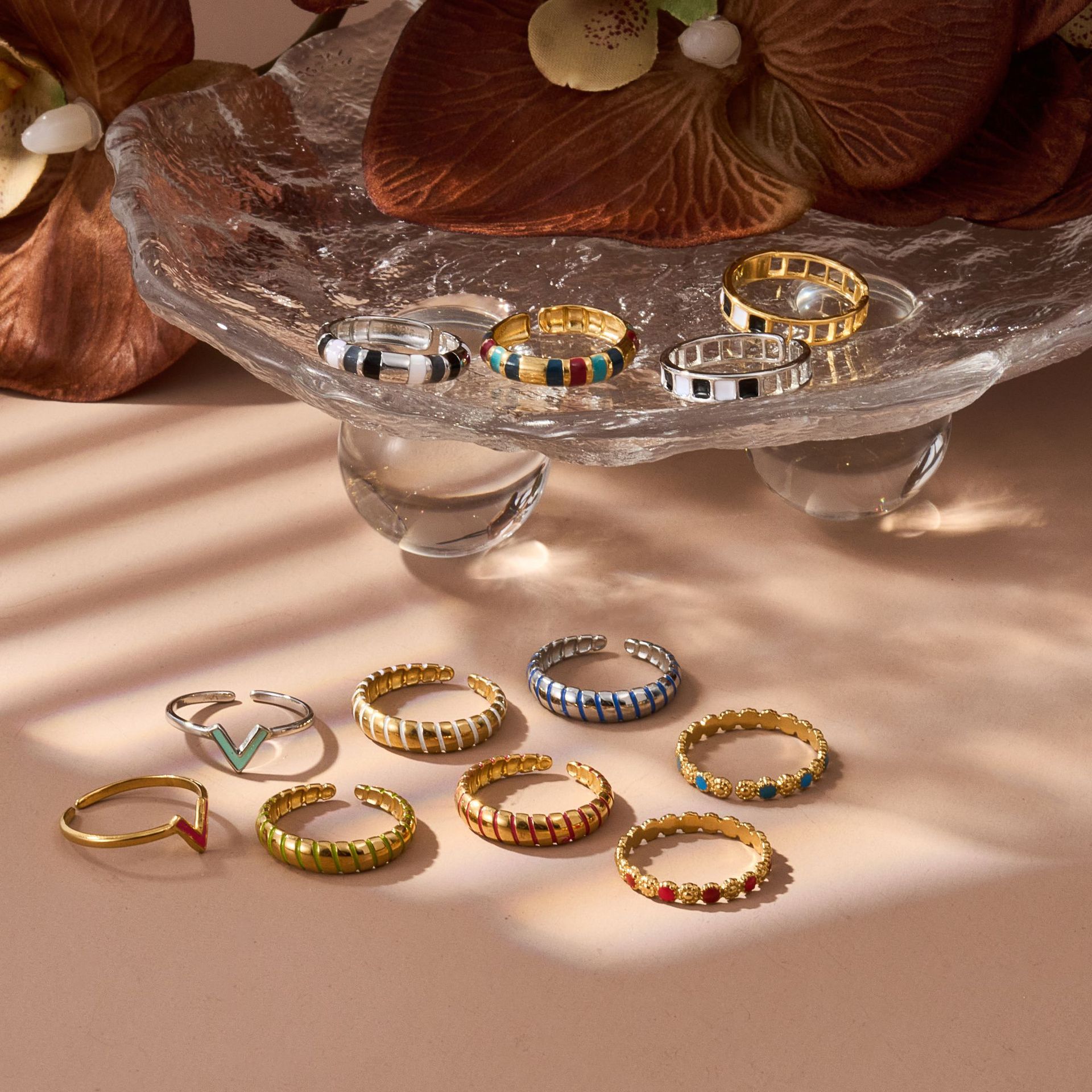 1g Weight 18K Gold Plated Plating Material Open Rings Classification Adjustable Ring Size 1 Piece Quantity Casual, Daily Occasion 316L Stainless Steel Material Geometric Pattern Women's Gender French Style Style Waterproof Non Tarnish, Surgical Steel, Enamel, Plating Craft Gold, Silver Color 1 Piece Geometric 18K Gold Plated 316L Stainless Steel  Gold Silver French Style Open Rings For Women's 4