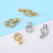 跨境S925纯银微镶锆石圆形珍珠扣连接扣手工diy饰品收尾扣头批发