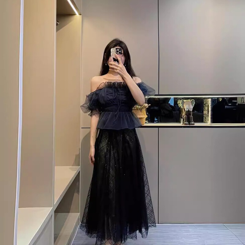 【Yibai】Japanese-Style Starlight Skirt, Sparkling Embroidered Fairy Half-Skirt with Large Hem 24018