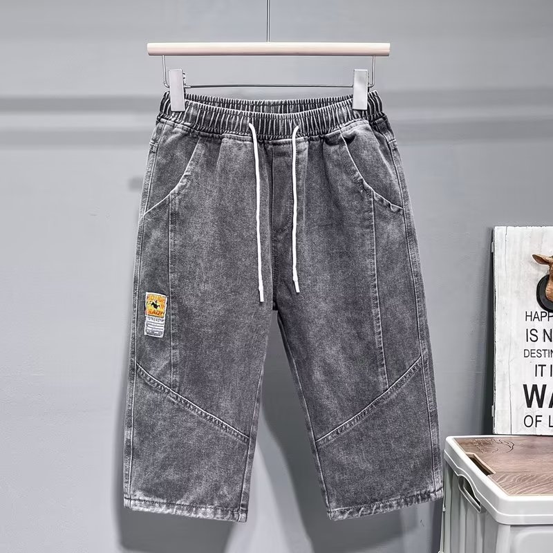 Cinco 5 puntos de pantalones cortos de mezclilla con costuras exteriores para hombres 2024 marca de moda de verano pantalones casuales de cintura elástica rectos sueltos