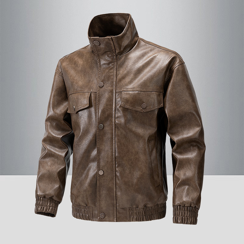 American pu chaqueta de cuero de hombre chaqueta de hombre primavera y otoño nuevo cuello vertical chaqueta de motocicleta de tendencia universal chaqueta delgada