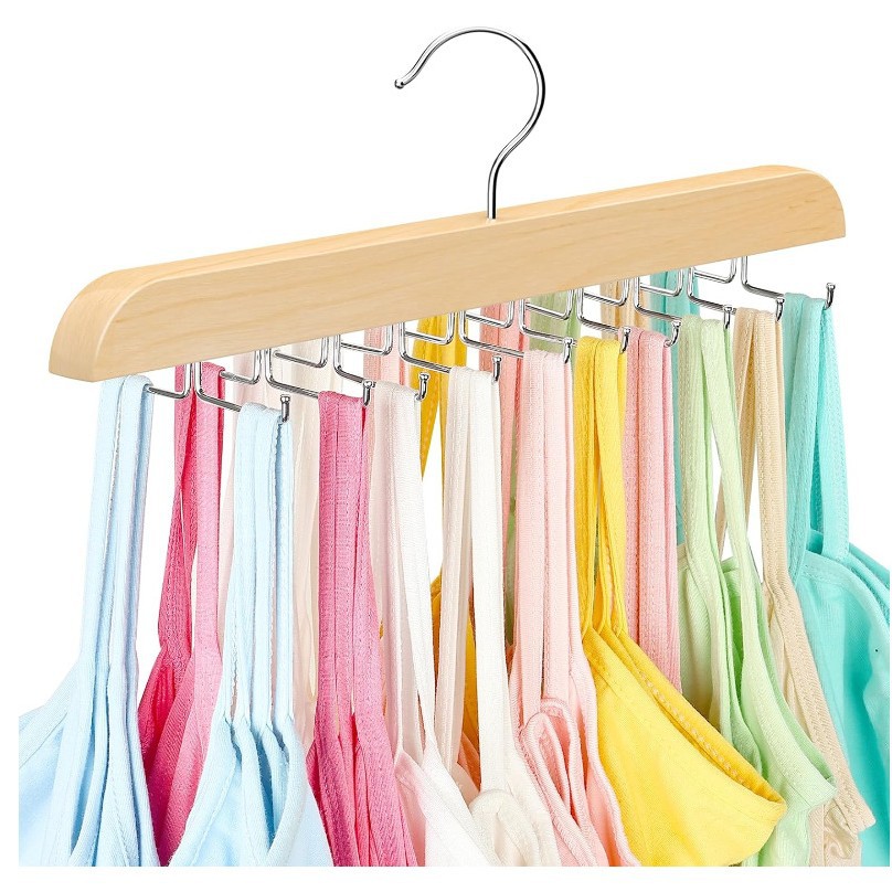 Red de celebridades de la red 12 clips 8 ganchos percha multifunción ropa interior chaleco camisola correa colgante de madera maciza almacenamiento colgante de ropa uno múltiples ganchos