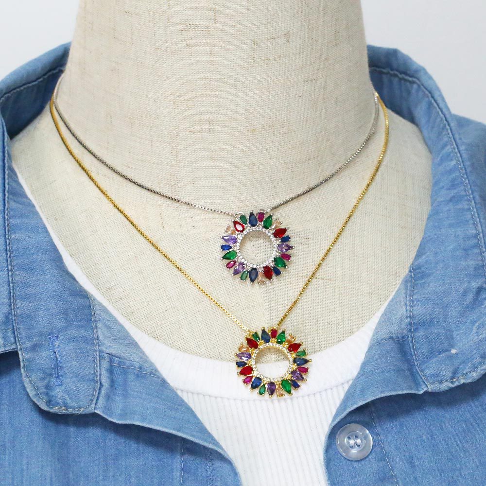 Fashion Round Copper Pendant Necklace Inlay Zircon Copper Necklaces