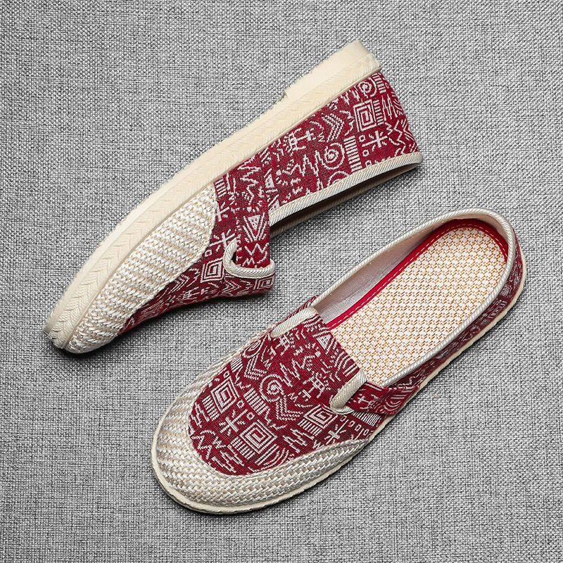 Женская обувь, парусиновая обувь без шнуровки, средний вырез, плоская повседневная обувь из льняной ткани в этническом стиле, весна-лето, отличительная модная обувь
