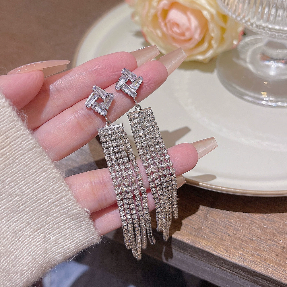 Серьги из серебра 925 пробы, Tassel из циркония, длинная легкая подвеска