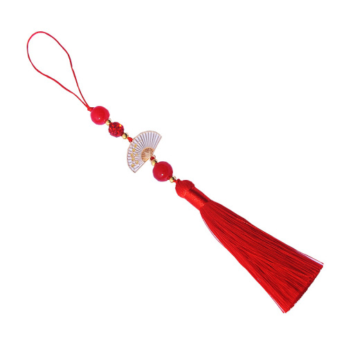 Lingzhen new product white fan tassel fringe fan hanging fringe ancient style Hanfu cheongsam pressed placket pendant mobile phone jewelry small pendant