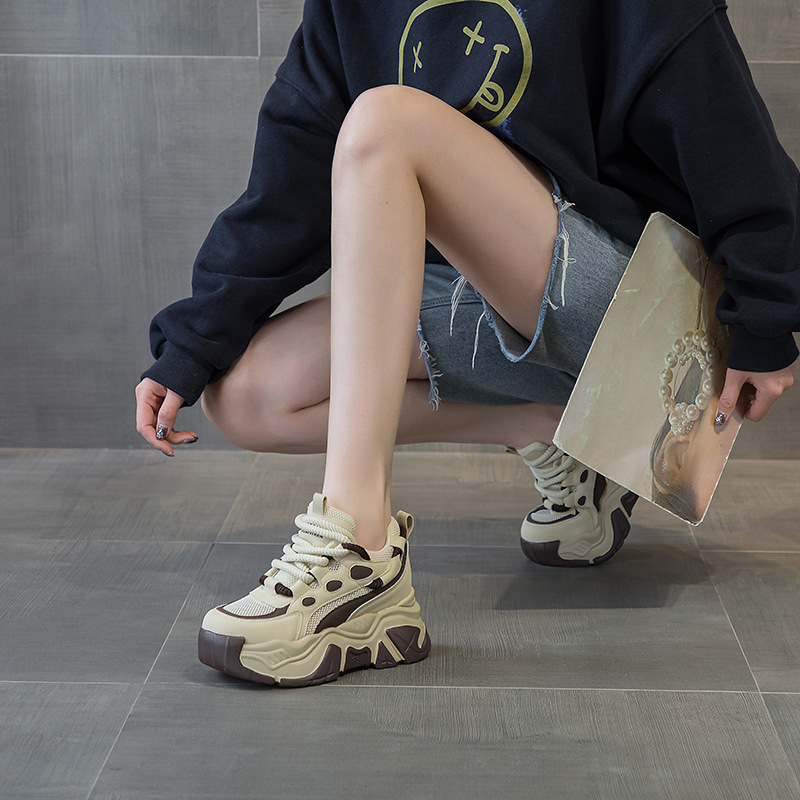 Giày sneaker nữ đế xuồng tăng chiều cao, dáng chunky đế dày thoáng khí, phối màu đa dạng — M2516-2 đen trong suốt lưới, M2516 kaki một lớp bên trong, M2516-1 trắng be lót nhung, M2516-1 màu đen lót nhung chi tiết 21