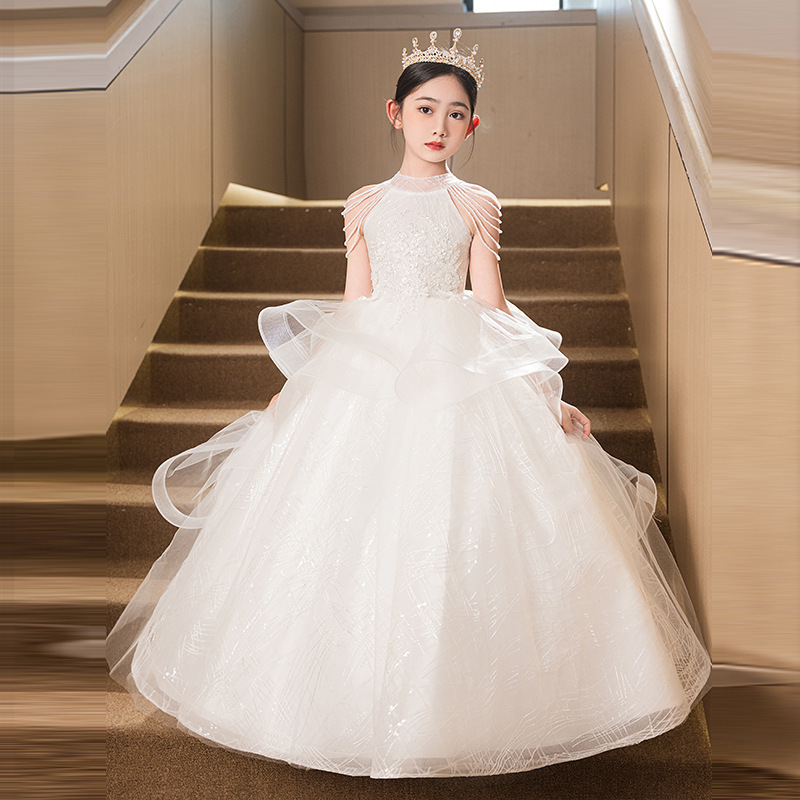 子供ドレスプリンセスドレス 2025 フラワーガール少女子供の誕生日ライト高級プリンセスドレスホストキャットウォークパフォーマンスドレス|undefined
