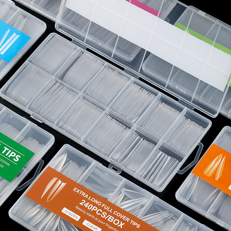 Manicure transfronterizo tubo de agua super largo parche de uñas falsas 240 piezas en caja transparente full stick XXXL jeans al por mayor