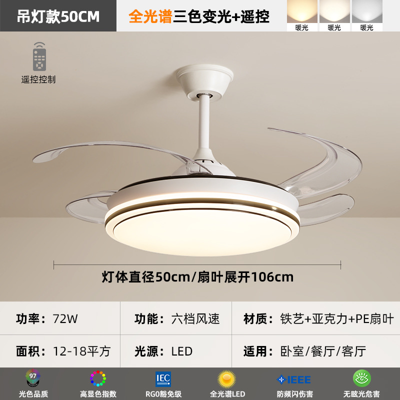 Lámpara de ventilador de araña de espectro completo 50cm - cambio de luz tricolor + control remoto