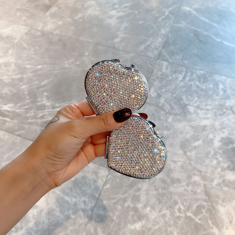 63g Weight Mirror Makeup Tools Types 1 Piece Quantity Rhinestone Material Heart Shape Pattern Glam, Shiny Style Glam Shiny Heart Shape Rhinestone Mirror 1 Piece 14