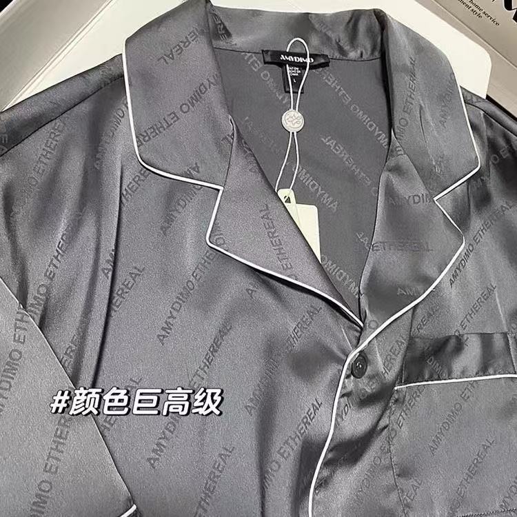 2025 pijamas hombres verano corto seda de hielo letras jacquard sentido de alta gama servicio a domicilio pantalones cortos de manga corta traje delgado casual