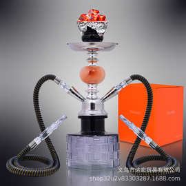 工厂直供阿拉伯水烟壶新款双管跨境代发玻璃水烟斗酒吧精致水烟壶