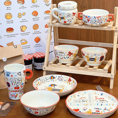 アニメのかわいい美しい子供用の特別メニューの朝食碗の陶磁器の皿の料理皿の家庭用食器のご飯の碗