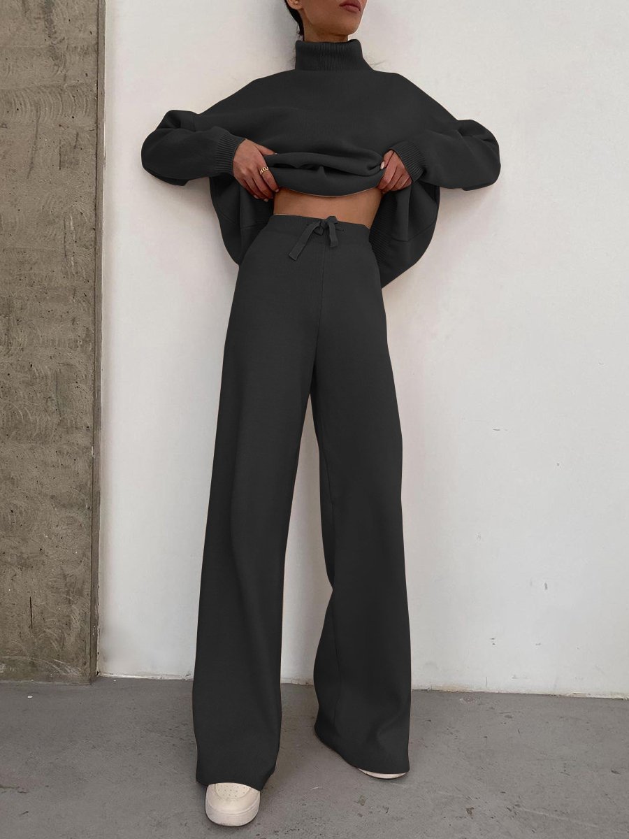 665g Weight Daily Street Women's Casual Solid Color Cotton Blend Spandex Pant Co-ord Set Pants Sets