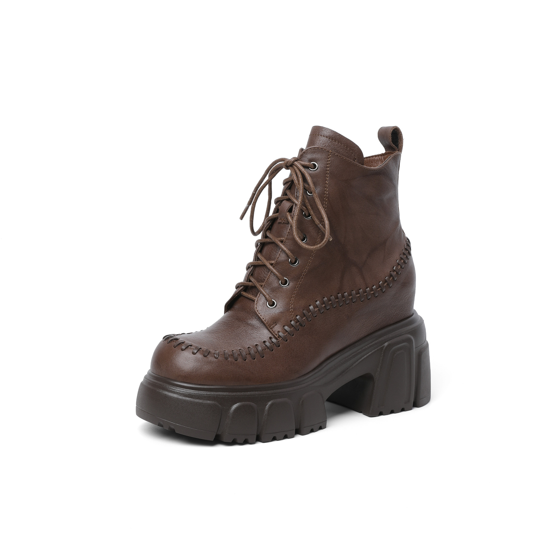 Boot nữ da thật cổ cao ôm bắp chân, đế dày 10 cm, phong cách cổ điển — Lớp lót nhung đen