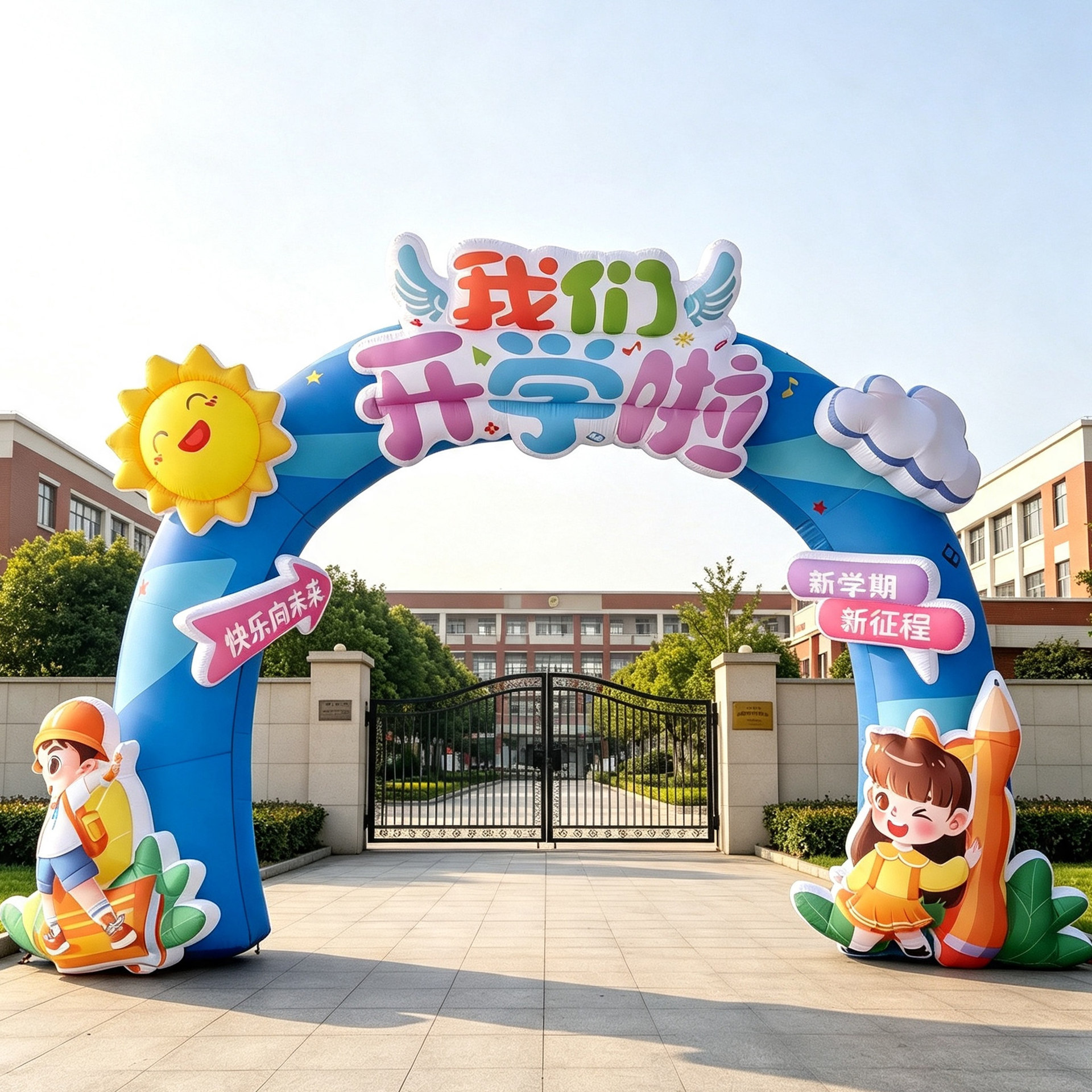 Arcos inflables de dibujos animados para escuelas primarias y jardines de infancia, decoraciones inflables para actividades de guardería, esculturas de aire de dibujos animados personalizadas para ceremonias de bienvenida. image 9