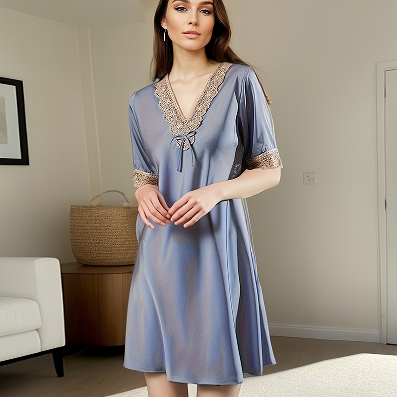 2024 verano nuevo pijama de encaje suelto blando de mangas cortas ropa casera europea y americana mujeres transfronterizas