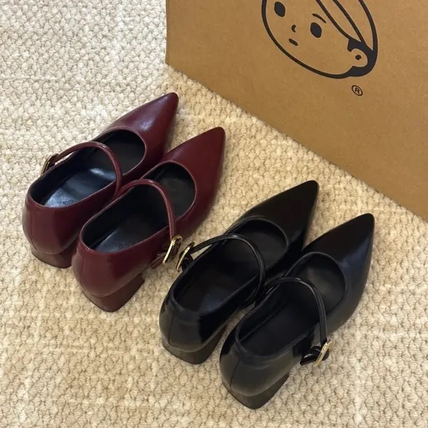 Evening Breeze Inner Height Increase 7cm Soft Leather Pointed Toe Black Shallow Mouth Work Clothing Daily Ballet Versatile High-End Ballet Shoes