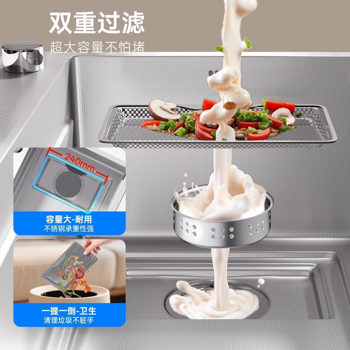 Color primario del fregadero de escoria de un solo tanque 304 sin recubrimiento de acero inoxidable lavabo lavabo lavabo nano cocina lavabo de platos