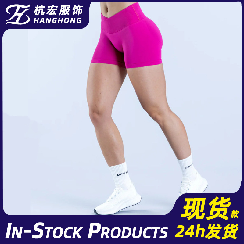 New Cross-Border Popular Style Splicing Cross-Waist Hip-Lifting Slimming Seamless Yoga Outdoor Sports Fitness Shorts