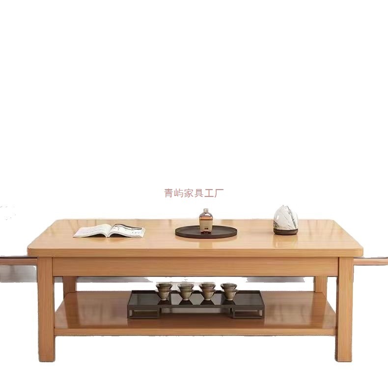 实木茶几办公室中式长方形茶桌家用客厅小户型双层储物茶台桌|undefined