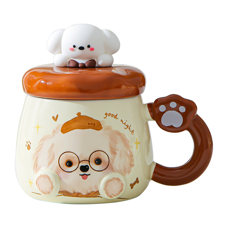 Taza de cerámica de alto valor nominal ins para cachorros con tapa para casa encantadora pareja taza de café para desayuno para acompañantes taza de regalo